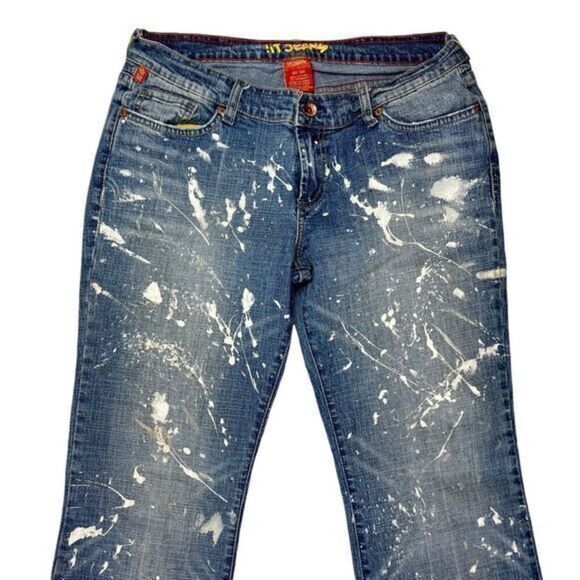 !It Jeans Distressed Paint Splatter Jeans Womens Size 11/12 Blue Denim Pants Y2K - Picture 2 of 13